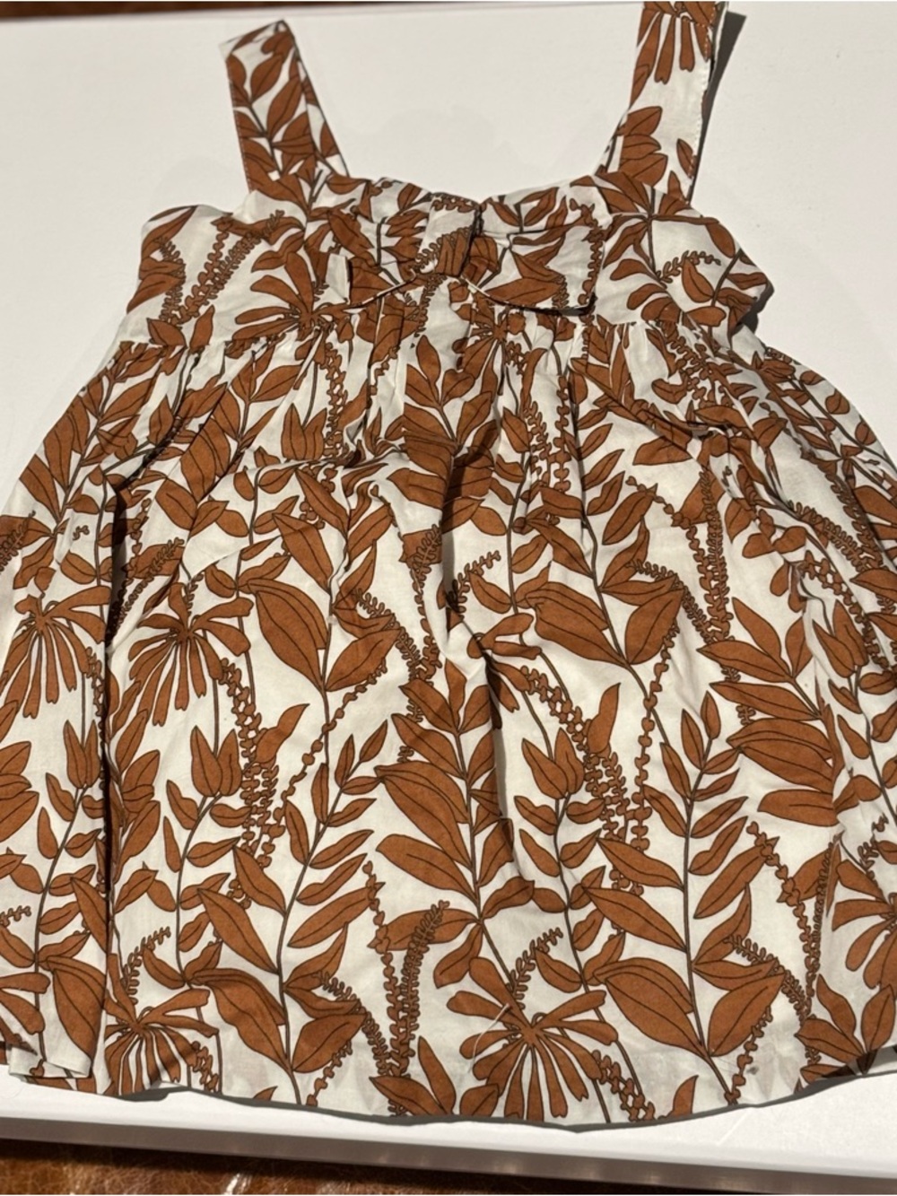 Janie and Jack Brown Infant Leaf-Print Strap Sundress on Cream - Picture 2 of 6